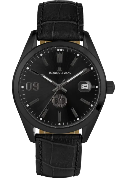 Jacques Lemans BVB-02 Uhr Herren Edelstahl Leder schwarz Quarz